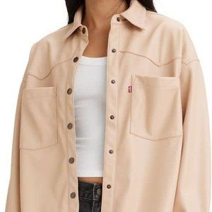 LEVI'S Women's Jacket Gia Faux-Leather Cream Long Sleeve button up Oversized